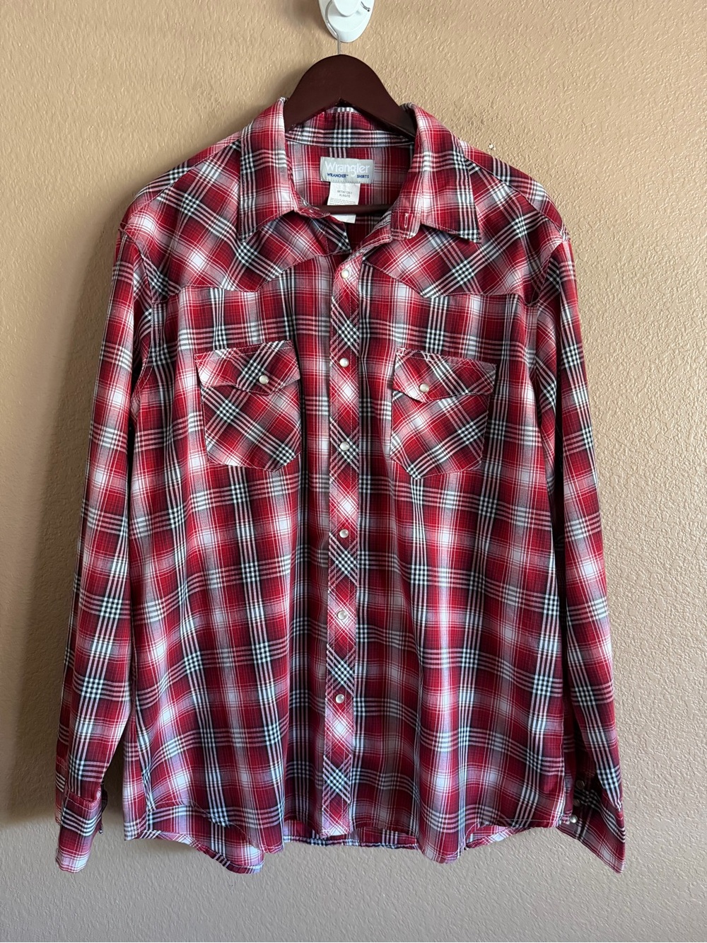 Wrangler Wrancher Men's Red Plaid Pearl Snap Western Shirt Size XL